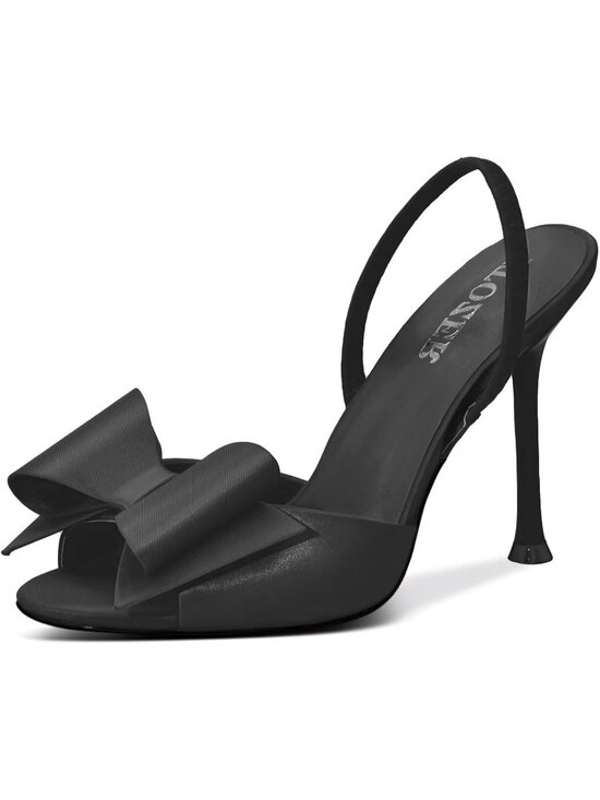 Shoes - Women's Black Comfortable Open Toe Mules Bow Stiletto Sexy Slingback High Heels